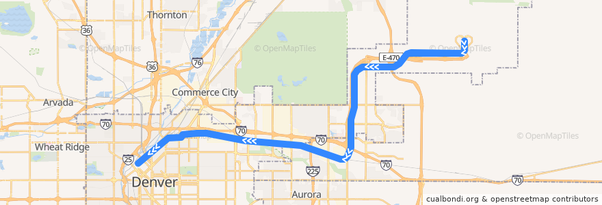 Mapa del recorrido RTD A Line → Union Station de la línea  en Denver.