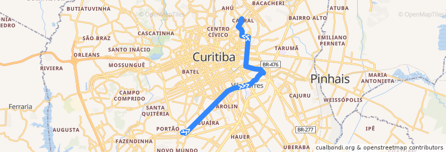 Mapa del recorrido Cabral / Portão de la línea  en Curitiba.