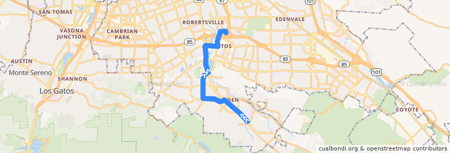 Mapa del recorrido VTA 83: Almaden & McKean => Ohlone/Chynoweth de la línea  en San Jose.
