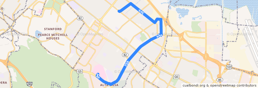 Mapa del recorrido VTA 288: VA Hospital Palo Alto => Middlefield & Colorado de la línea  en パロアルト.