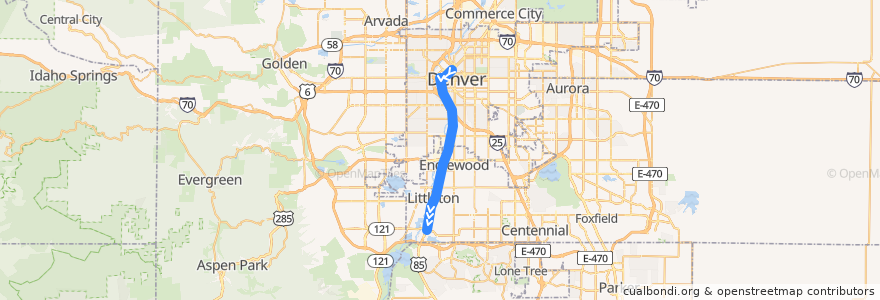 Mapa del recorrido RTD D Line → Littleton - Mineral de la línea  en Colorado.