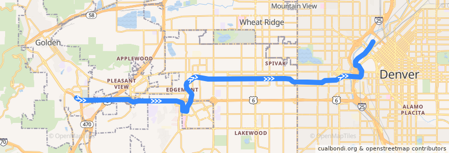 Mapa del recorrido RTD W Line → Union Station de la línea  en 科罗拉多州 / 科羅拉多州.