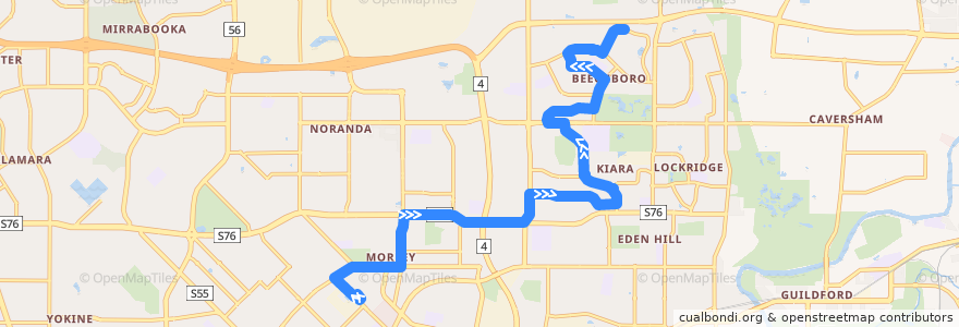 Mapa del recorrido 343F Morley Bus Station → Beechboro de la línea  en Western Australia.