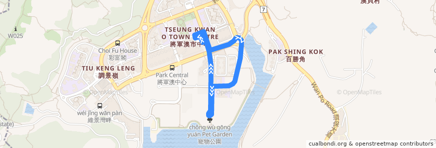 Mapa del recorrido 新界專綫小巴114A線 New Territories GMB Route No. 114A (將軍澳站公共運輸交匯處 Tseung Kwan O Station Public Transport Interchange ↺ 海天晉 Ocean Wings) de la línea  en 西貢區 Sai Kung District.