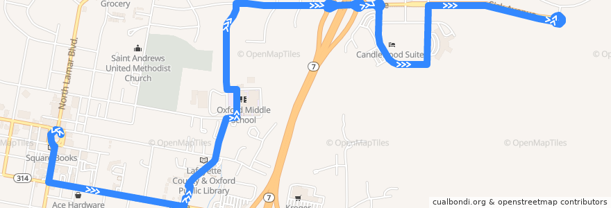 Mapa del recorrido Grey Line eastbound de la línea  en Oxford.