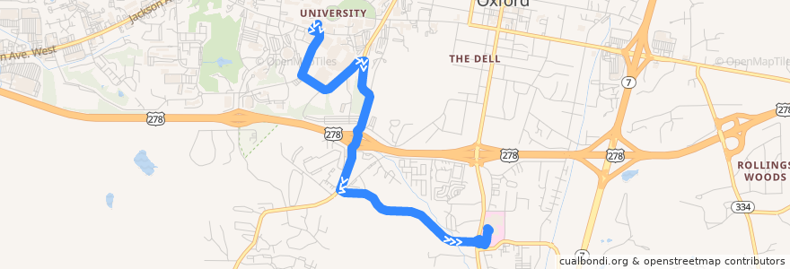 Mapa del recorrido SOC Shuttle southbound de la línea  en Oxford.