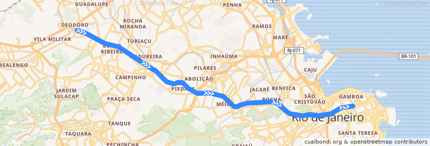 Mapa del recorrido Linha Deodoro: Deodoro → Central do Brasil de la línea  en ریودو ژانیرو.