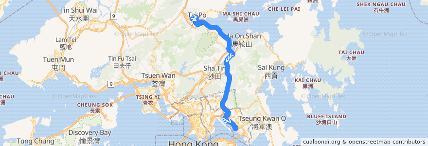 Mapa del recorrido KMB Route T74 (Tai Wo B/T - Kwun Tong B/T) de la línea  en 香港 Hong Kong.