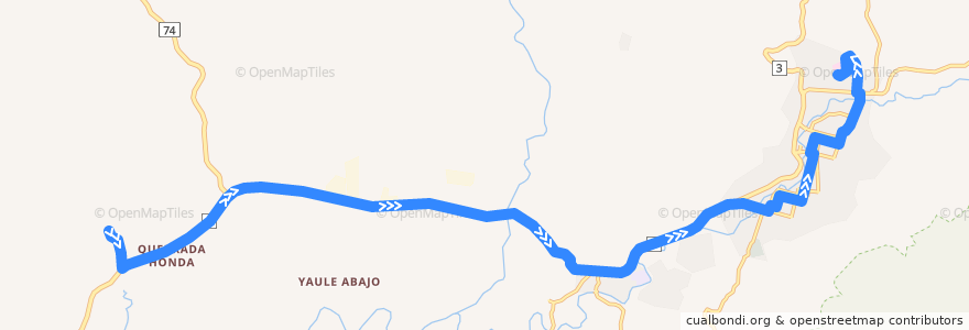 Mapa del recorrido Ruta 5: Quebrada Honda -> Hospital Regional de la línea  en Matagalpa.