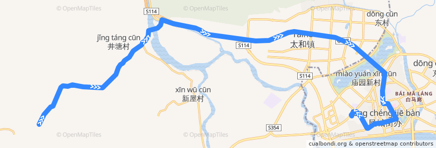 Mapa del recorrido 清远221路公交（新华生态园→西门塘公交总站） de la línea  en Qingyuan.