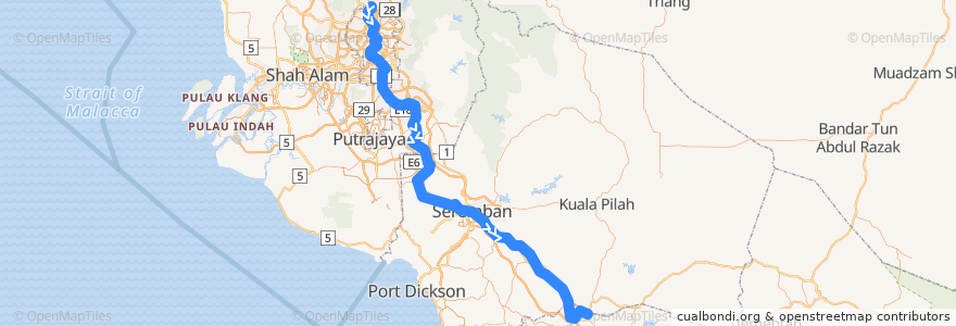 Mapa del recorrido Seremban Line (Southbound) de la línea  en Maleisië.