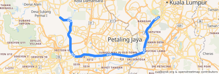 Mapa del recorrido Skypark Link (Westbound) de la línea  en Selangor.