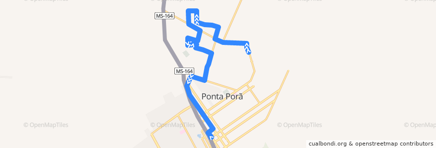 Mapa del recorrido Via Ipês (Terminal -> Coopha) de la línea  en Região Geográfica Imediata de Ponta Porã.