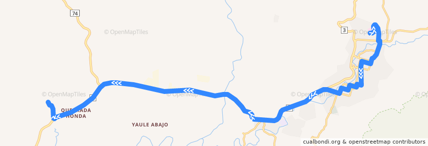 Mapa del recorrido Ruta 5: Hospital Regional -> Quebrada Honda de la línea  en Matagalpa.