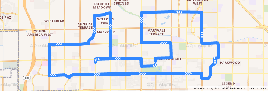 Mapa del recorrido bus MARY Counter Clockwise de la línea  en Phoenix.