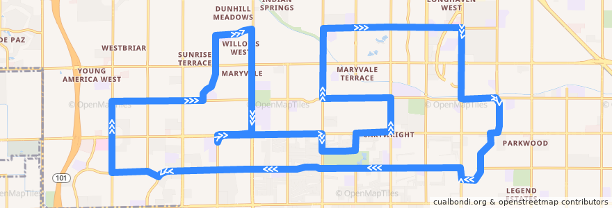 Mapa del recorrido bus MARY Clockwise de la línea  en Phoenix.