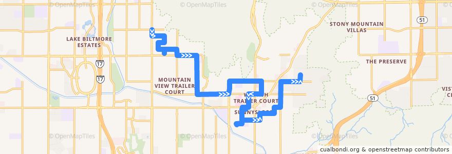 Mapa del recorrido bus SMART WB de la línea  en Phoenix.