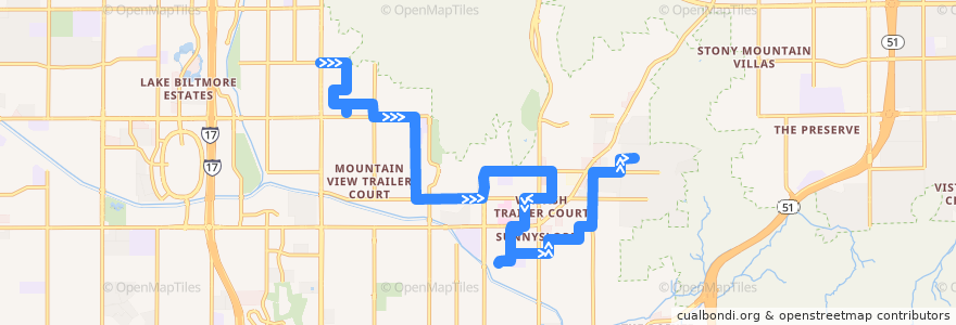 Mapa del recorrido bus SMART EB de la línea  en 菲尼克斯 / 鳳凰城.