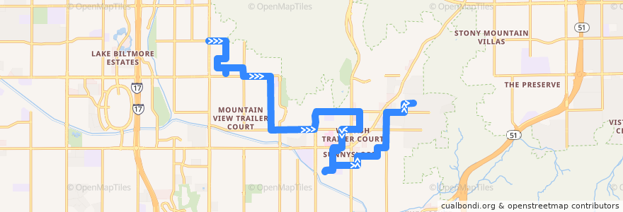 Mapa del recorrido bus SMART EB de la línea  en 피닉스.