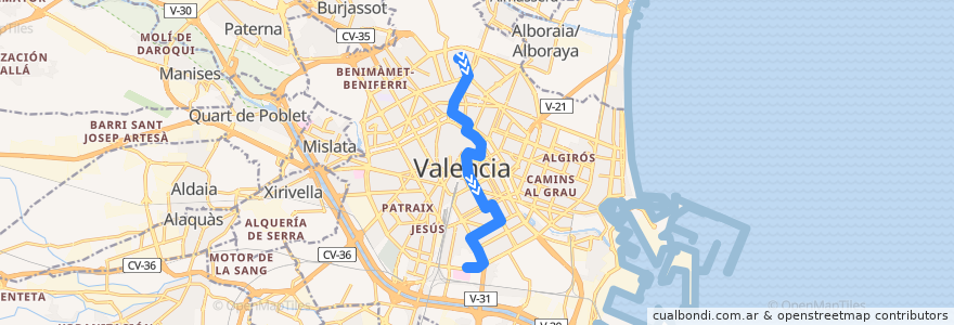 Mapa del recorrido Bus 6: Torrefiel => Nou Hospital la Fe (Día de Mercado) de la línea  en Comarca de València.