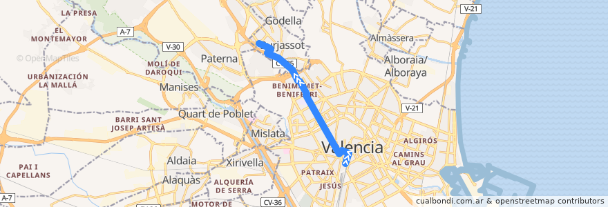 Mapa del recorrido Bus 63: Estació Nord => Campus de Burjassot de la línea  en València / Valencia.