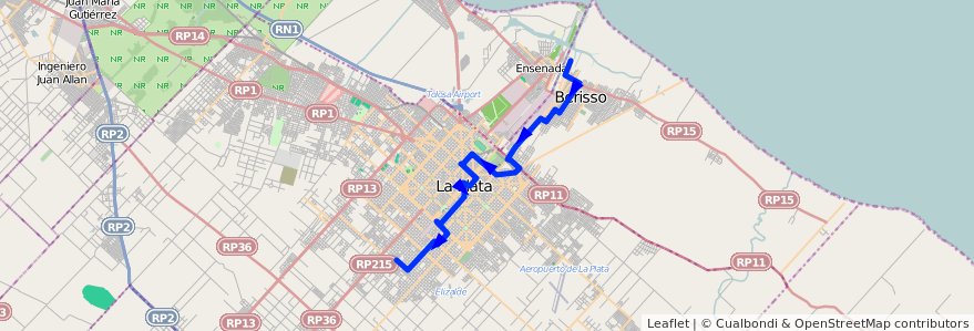 Mapa del recorrido A de la línea 214 en Buenos Aires.