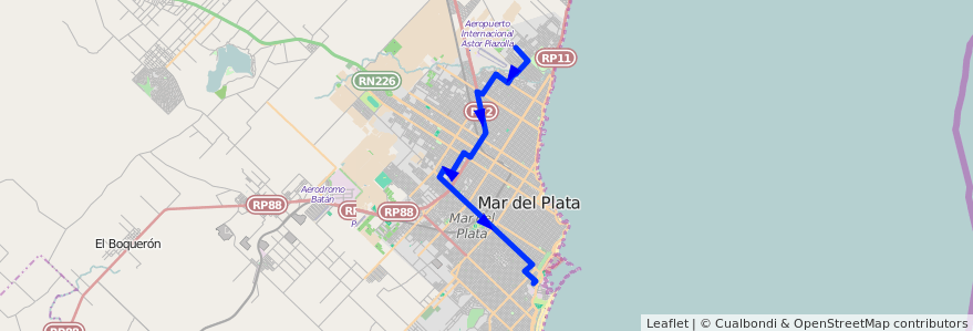 Mapa del recorrido A de la línea 563 en مار ديل بلاتا.