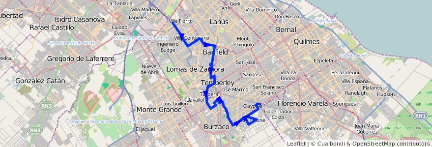 Mapa del recorrido A Pte.La Noria-Claypo de la línea 318 en Buenos Aires.