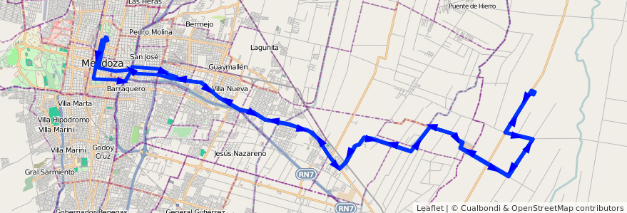 Mapa del recorrido A24 - Primavera por Carril Nacional de la línea G02 en メンドーサ州.