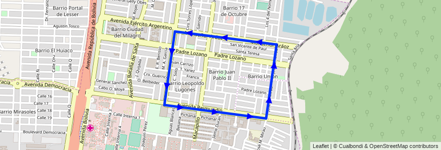 Mapa del recorrido AB de la línea Corredor 7 en Salta.