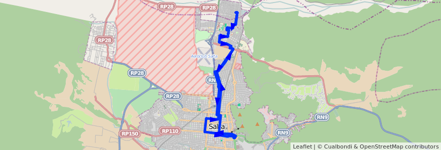 Mapa del recorrido B de la línea Corredor 6 en Salta.