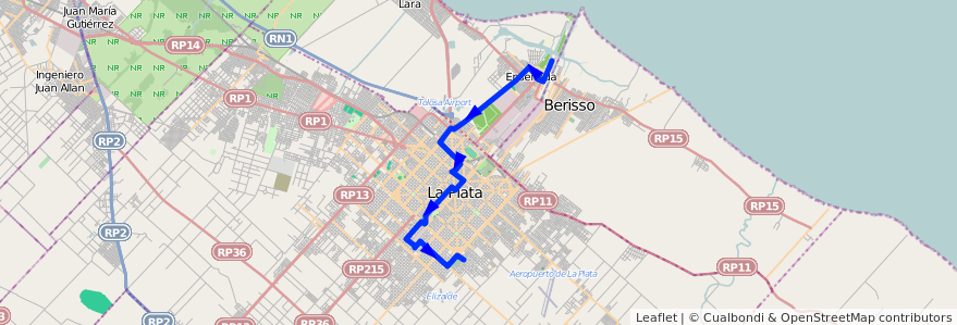 Mapa del recorrido B de la línea 307 en Provincia di Buenos Aires.