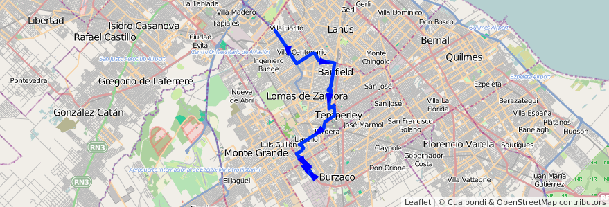 Mapa del recorrido B Pte.La Noria-Claypo de la línea 318 en Provinz Buenos Aires.