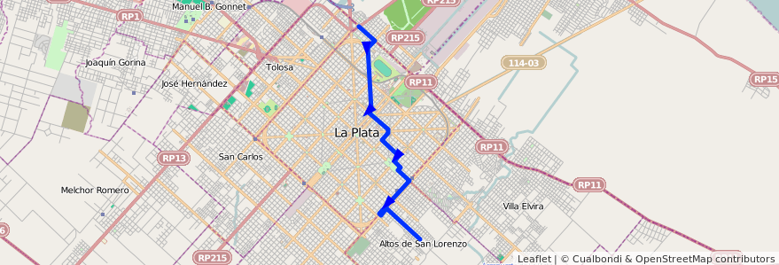 Mapa del recorrido B uom de la línea 275 en 布宜诺斯艾利斯省.