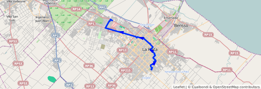 Mapa del recorrido B11 de la línea 273 en Partido de La Plata.