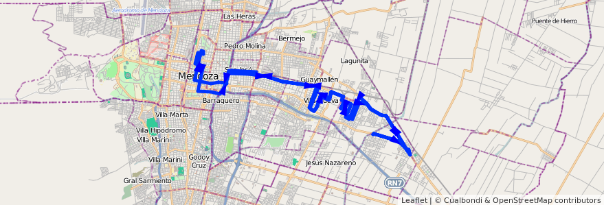 Mapa del recorrido B23 - Santa Ana por Carril Godoy Cruz de la línea G02 en Мендоса.