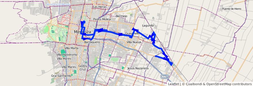 Mapa del recorrido B25 - Buena Nueva de la línea G02 en Mendoza.