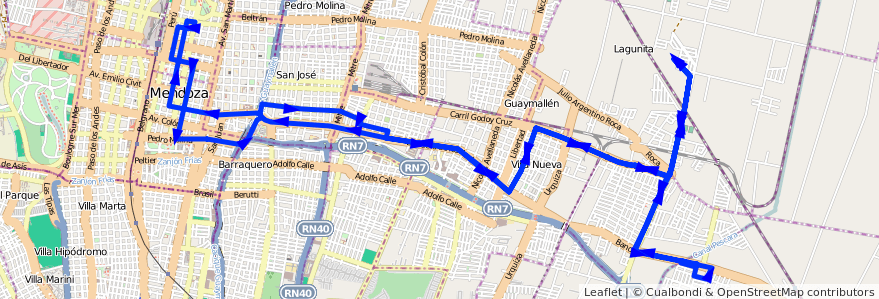 Mapa del recorrido B26 - Bº Paraguay por Hosp. Notti  de la línea G02 en Mendoza.