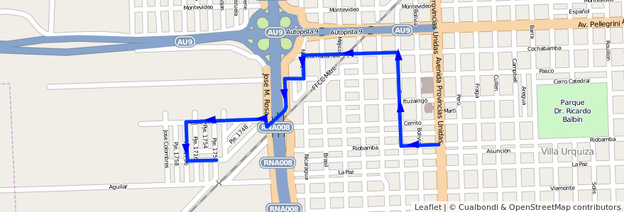 Mapa del recorrido  Barrio Santa Lucia de la línea Enlace en Municipio de Rosario.