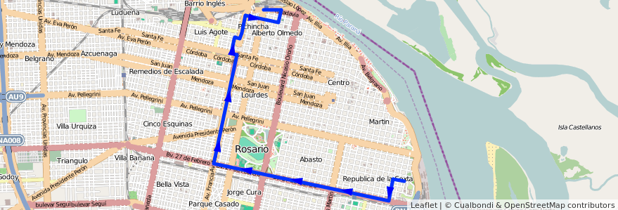 Mapa del recorrido Base de la línea Ronda del Centro en 로사리오.