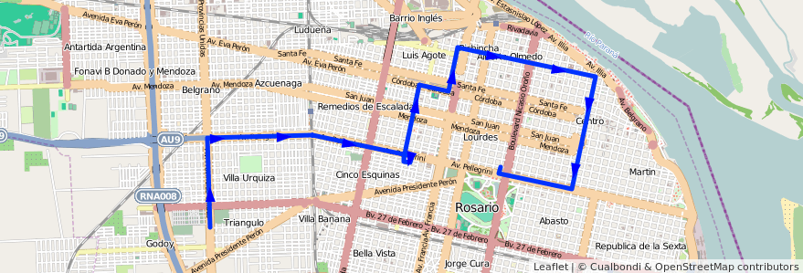 Mapa del recorrido Base de la línea 120 en 로사리오.