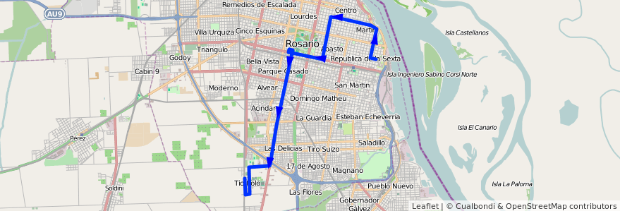 Mapa del recorrido Base de la línea 132 en ロサリオ.