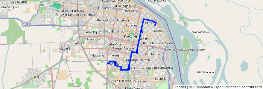 Mapa del recorrido Base de la línea 130 en 罗萨里奥.