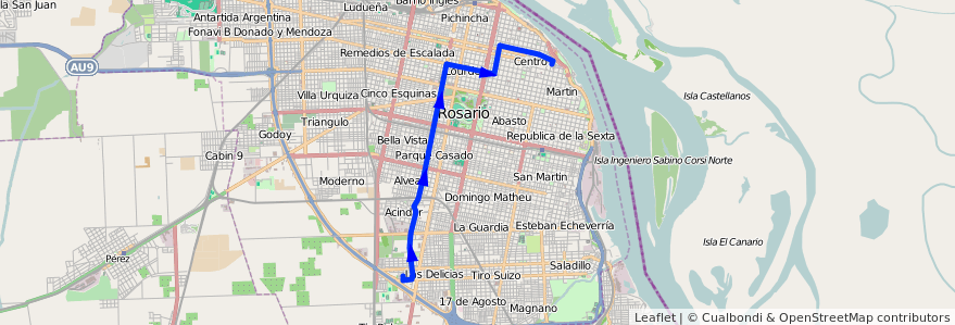 Mapa del recorrido Base de la línea 127 en 罗萨里奥.