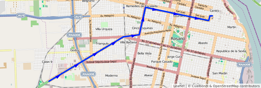 Mapa del recorrido Base de la línea Metropolitana en 罗萨里奥.