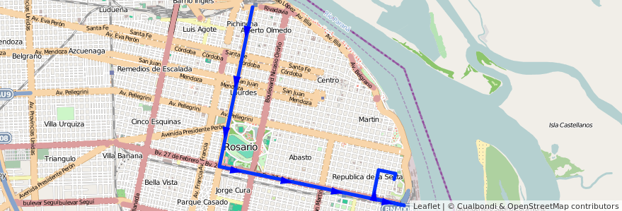 Mapa del recorrido Base de la línea Ronda del Centro en روساريو.