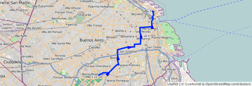 Mapa del recorrido B.Rivadavia-Retiro de la línea 23 en Ciudad Autónoma de Buenos Aires.