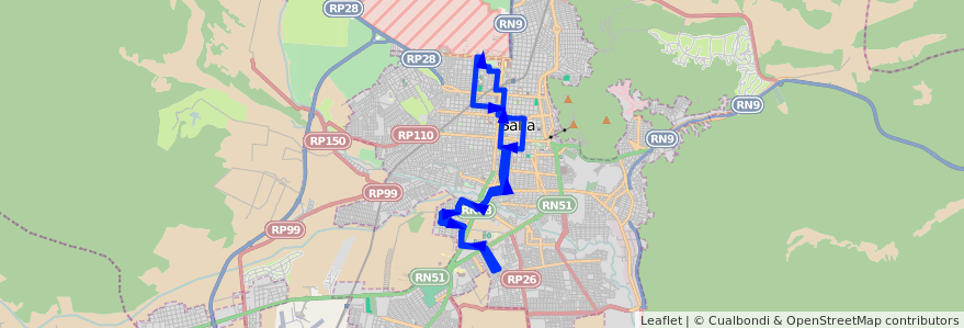 Mapa del recorrido C de la línea Corredor 3 en Salta.