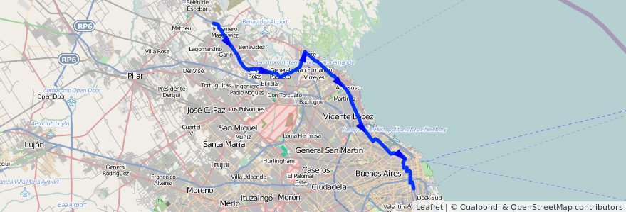 Mapa del recorrido C-E x Liniers de la línea 60 en Argentina.