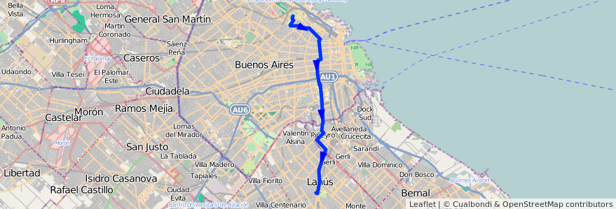 Mapa del recorrido C Palermo-Lanus de la línea 37 en Argentinien.